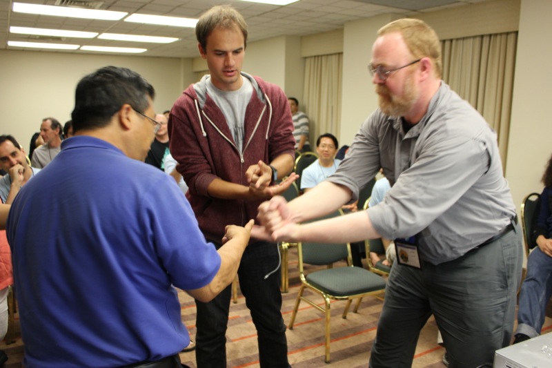 These guys tied for a prize and so they duked it out via rock, paper, scissors.